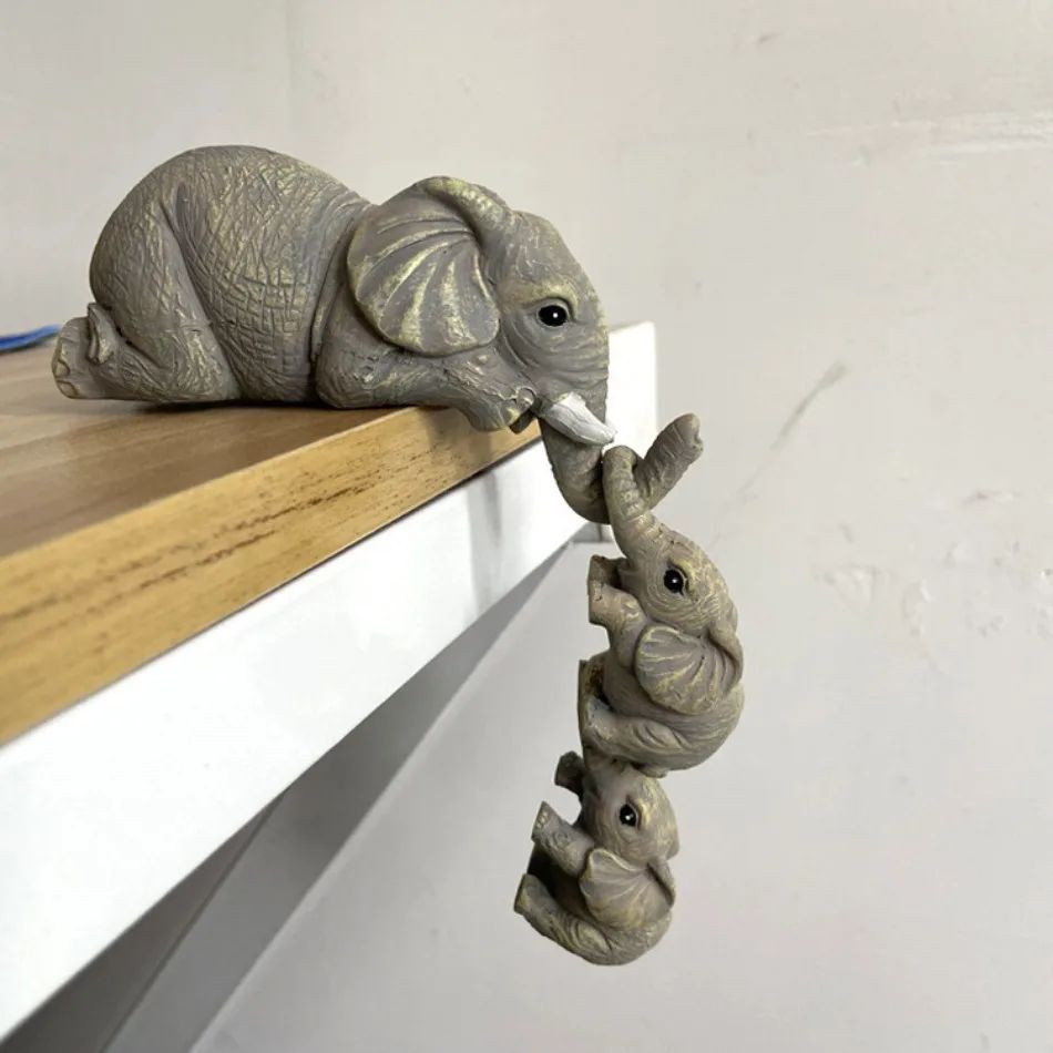 Elephant Family Resin Figurines Set Cute Home Decor Ornaments
