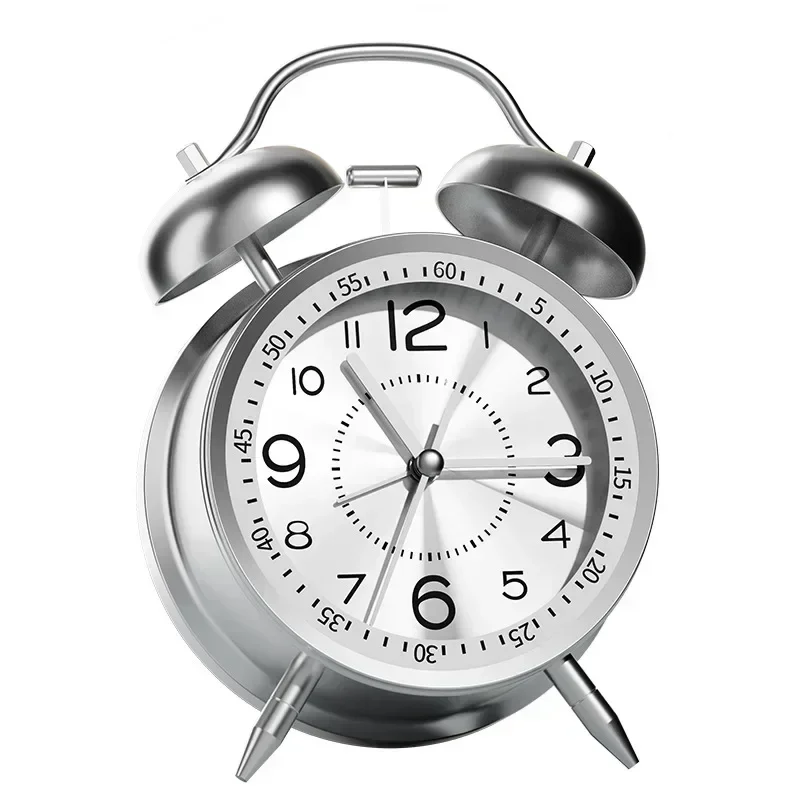 Twin Bell Loud Alarm Clock with Metal Frame and 3D Dial, Battery Operated Desk Table Clock with Backlight