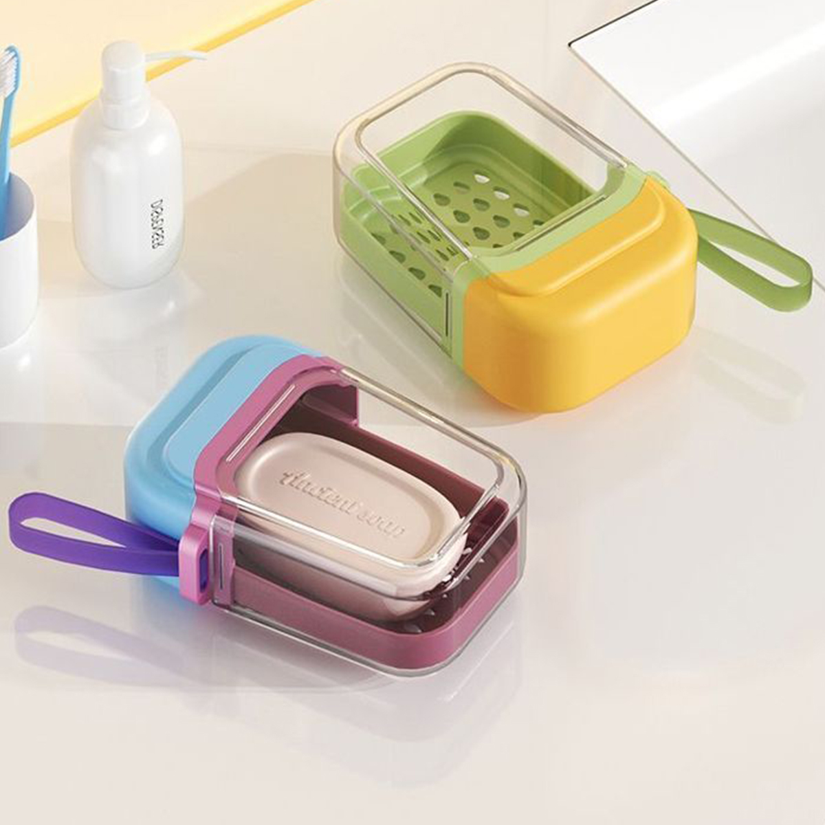 Double-layer compact soap box, waterproof for travel, business trips