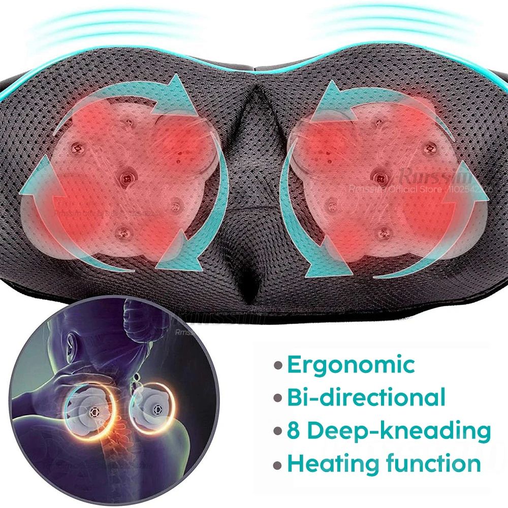 Deep Kneading Shiatsu Neck and Shoulder Massager, Heated Back Pillow for Full Body Pain Relief, Electric U Shape Massage