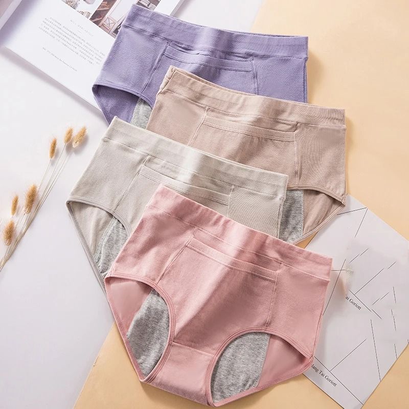 Womens Menstrual Panties Leak Proof High Waist Underwear Cotton Period Briefs Set of 4
