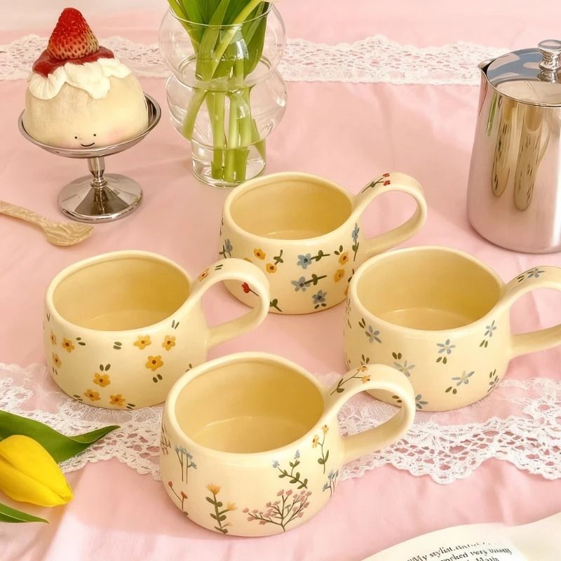 Cream Flower Ceramic Mug