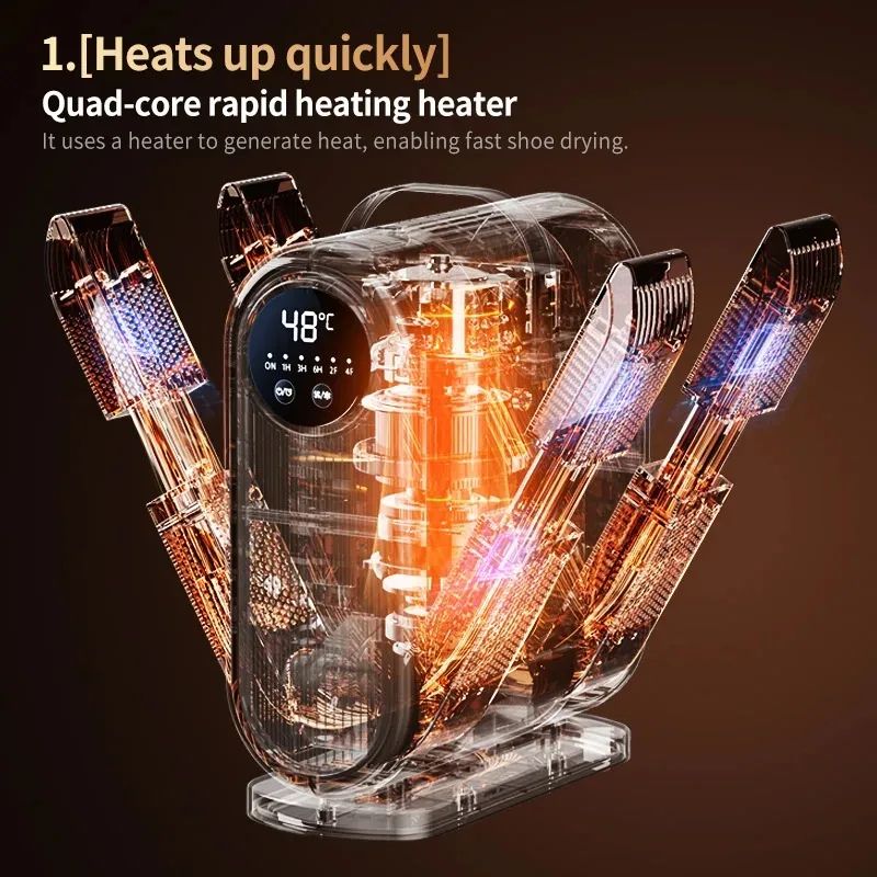 4-Arms Foldable Shoe Dryer – Electric Shoe Dehumidifier & Boots Warmer with Timer Control