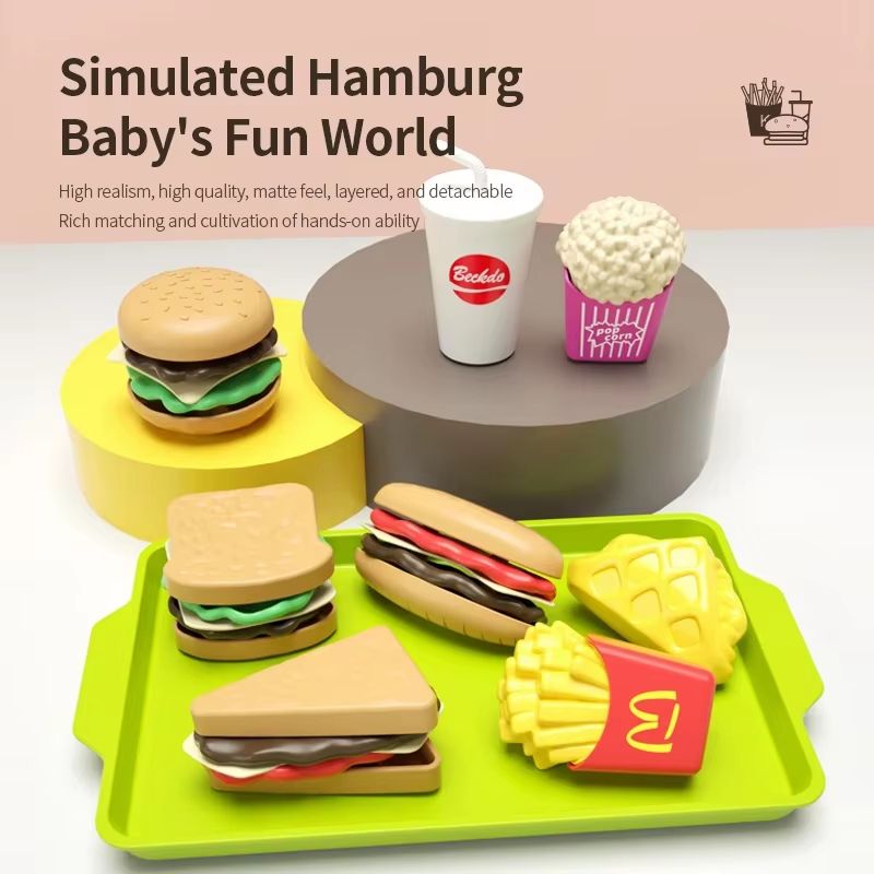 9 Piece Kids Pretend Hamburger Play Food Set For Kitchen Play