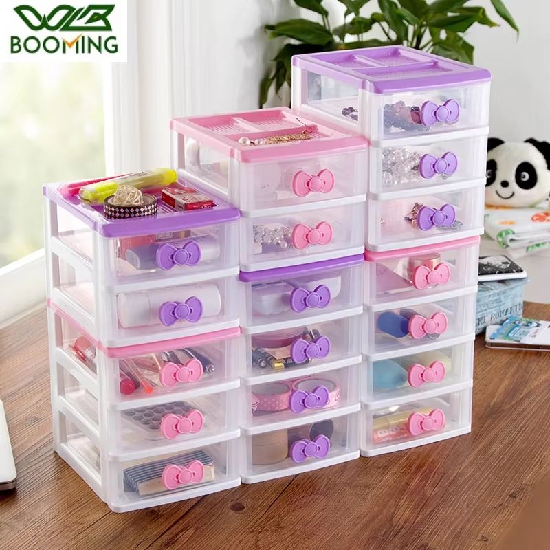 WBBOOMING Small Drawer Jewelry Storage Box Multi Layer Plastic Desktop Organizer for Cosmetics and Office Items