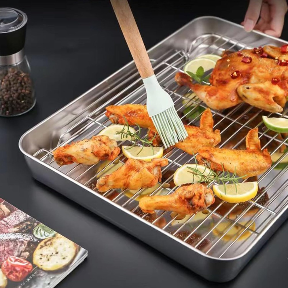 Stainless Steel Rectangular Cooling Rack, Baking Tray Set, BBQ Safe Small Grill, Grilling Tools