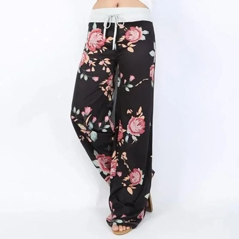 Women Casual Wide Leg Yoga Pants with Drawstring and Stretch Fit