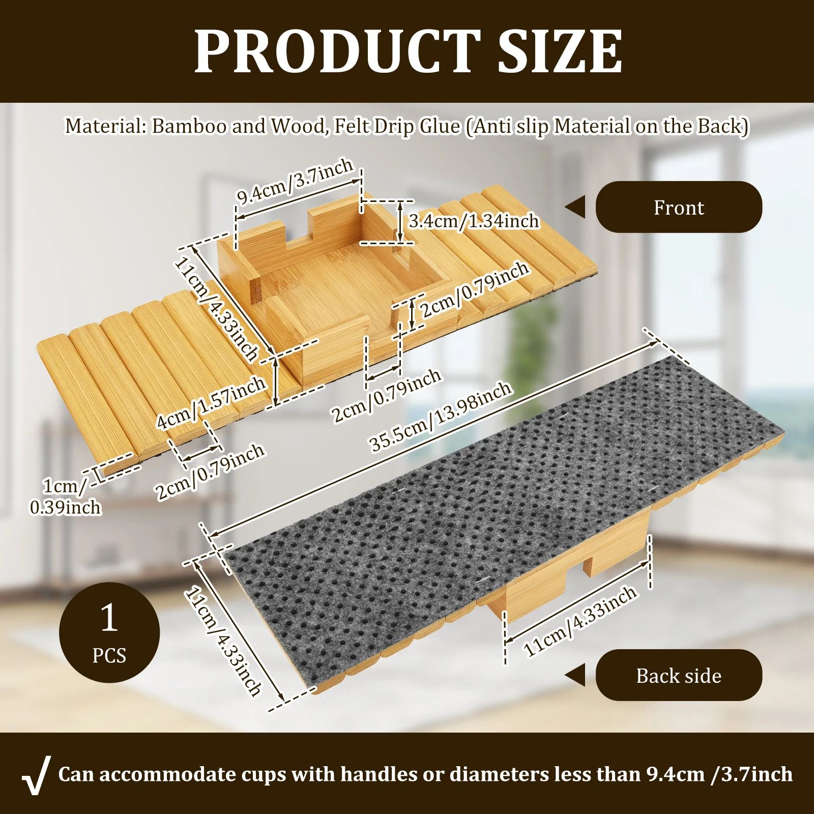 Bamboo Sofa Armrest Cup Holder Tray