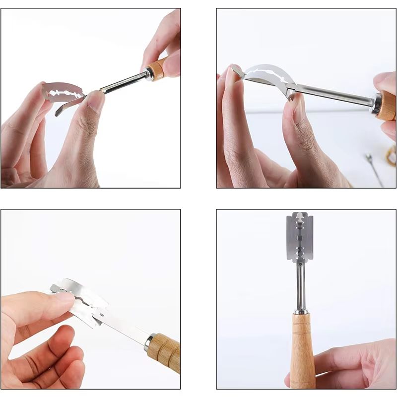 LMETJMA Premium Stainless Steel Bread Lame with Wooden Handle and Replacement Blades