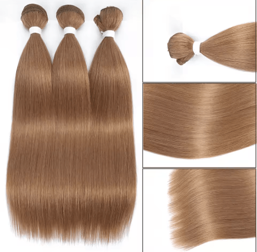 32-Inch Ombre Straight Synthetic Hair Bundle, 200g High-Temperature Fiber (27/613, Brown, Grey, M618)