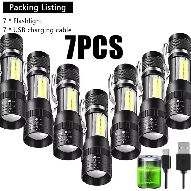 USB Rechargeable Mini COB+XPE LED Flashlight with Zoomable Beam and 3 Modes