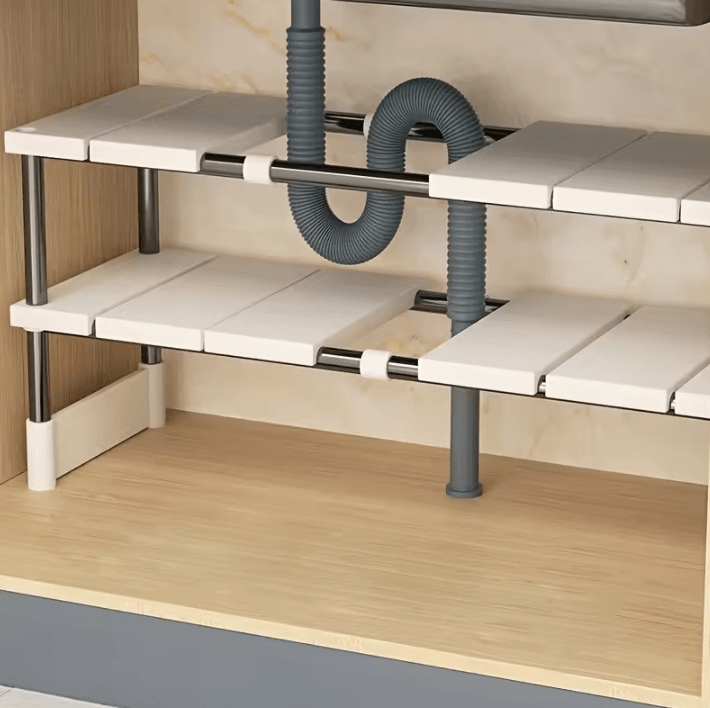 Adjustable Multi-Layer Under Sink Storage Rack – Expandable Cabinet Organizer
