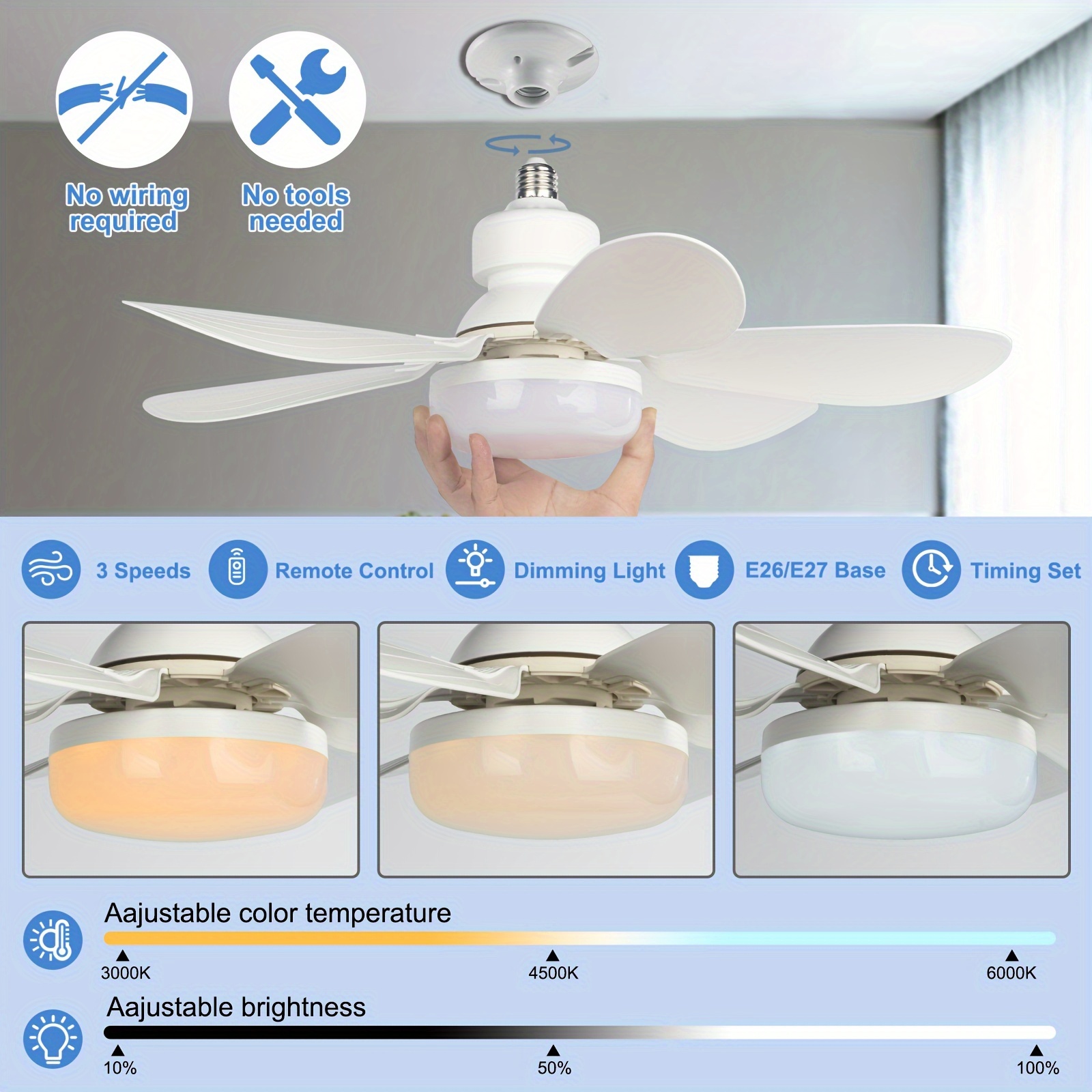 LED Ceiling Fan Light with Remote Control Screw Fan Light with Socket