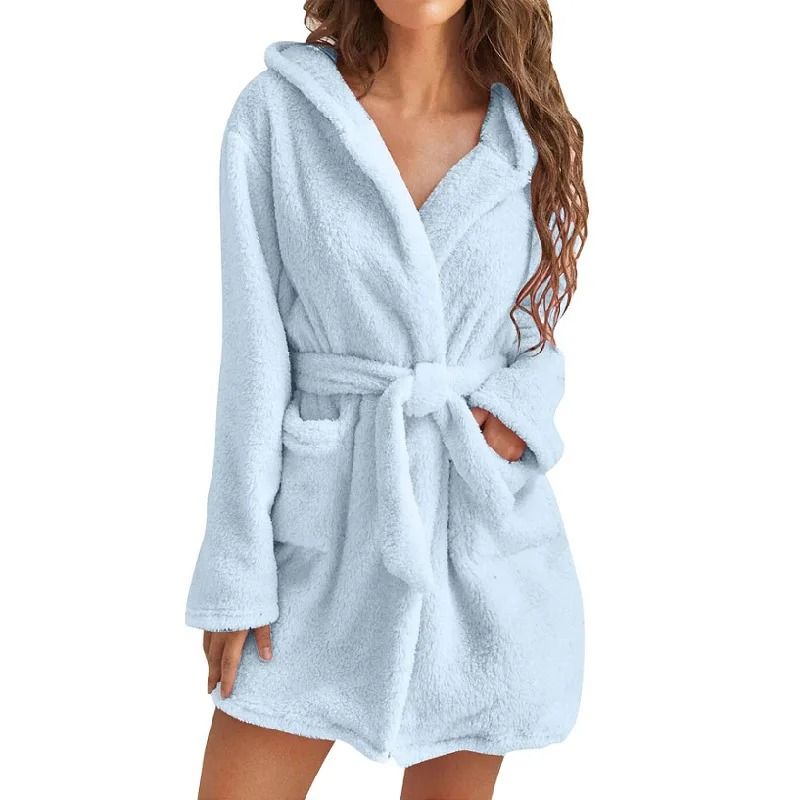 Womens Ultra-Plush Hooded Winter Bathrobe