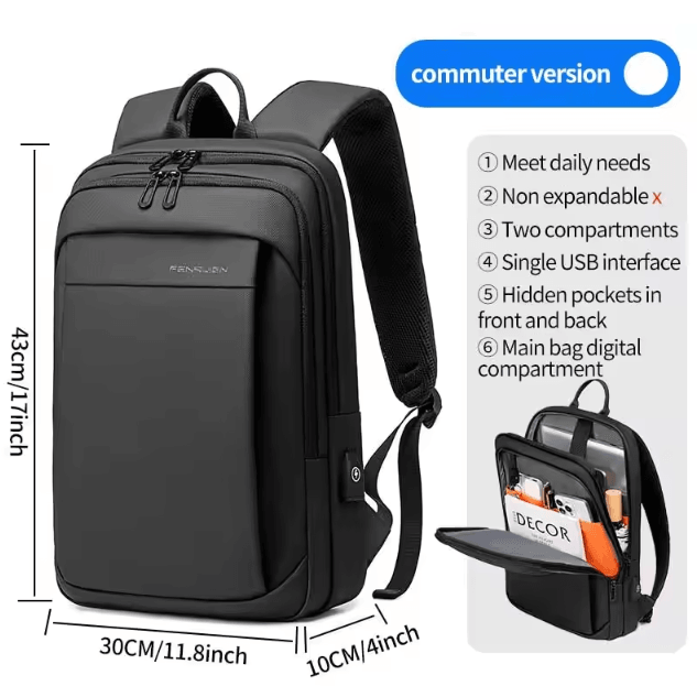 Fenruien Multifunction Waterproof Backpack – USB Charging School & Business Bag Fit 15.6-Inch Laptop