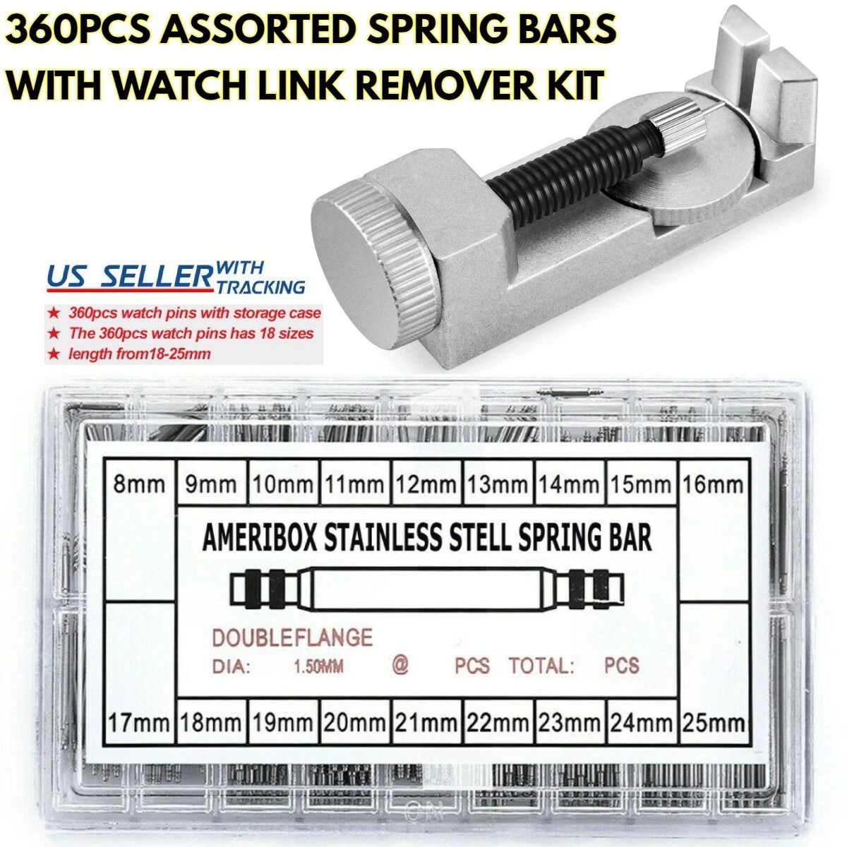 Watch Spring Bars and Watch Band Repair Kit Set with Link Remover, Stainless Steel