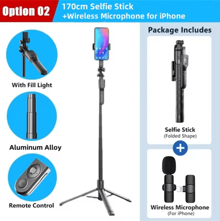 SnapMaster Pro 1750mm Wireless Selfie Stick Tripod