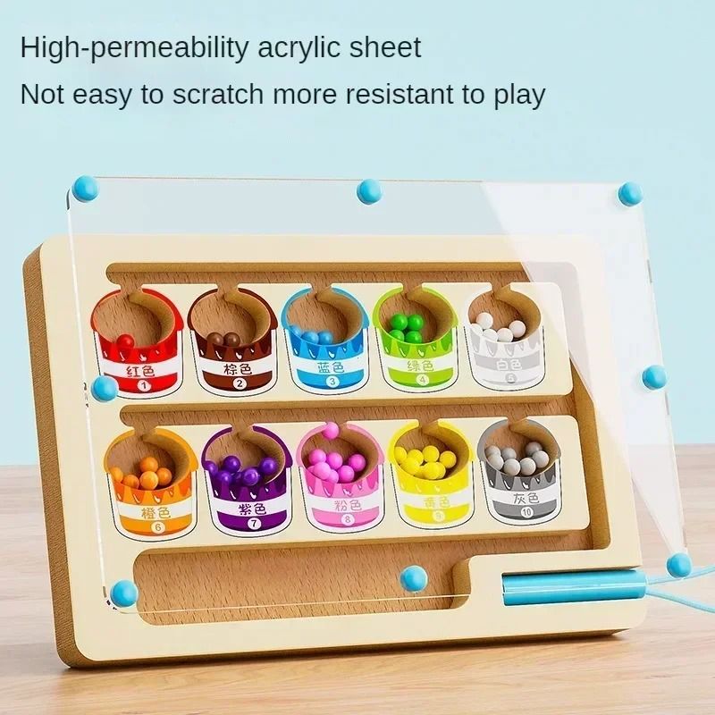 Montessori Magnetic Color & Number Sorting Maze – Wooden Sensory Activity Board