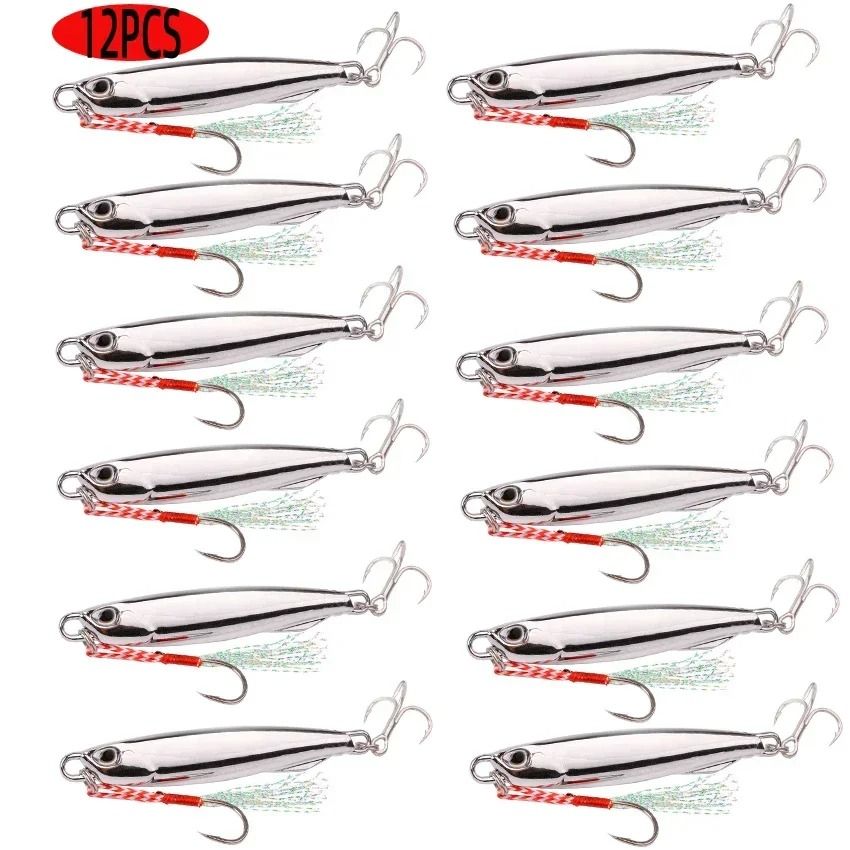 12 Piece Metal Jig Fishing Lure Kit Sinking Spoon and Spinner Set for Pike Carp and Sea Fishing