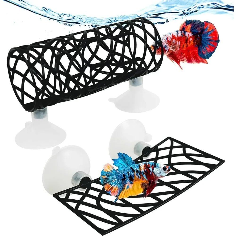 Betta Fish Cave Hideout with Hammock – Hollow Tunnel Aquarium Decoration for Shrimp & Crayfish