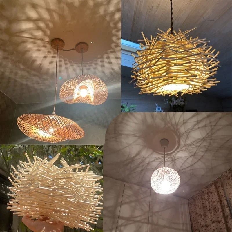 Rattan Wicker Bamboo Pendant Ceiling Lamp