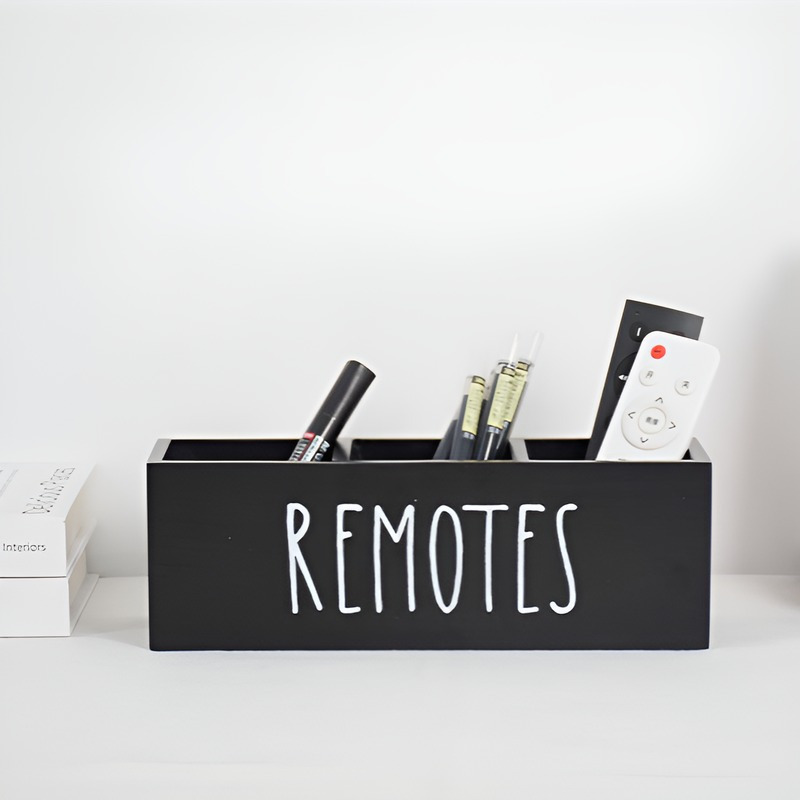 Stylish Wooden Organizer for Remote Controls & Stationery, Compact Desk Storage Box for Living Room, Bedroom, Office