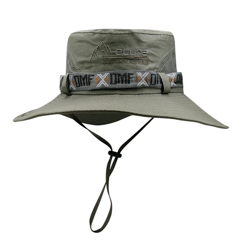 Summer Mens Bucket Hat with UV Protection Wide Brim Panama Safari Hiking Hat Mesh Fisherman Cap