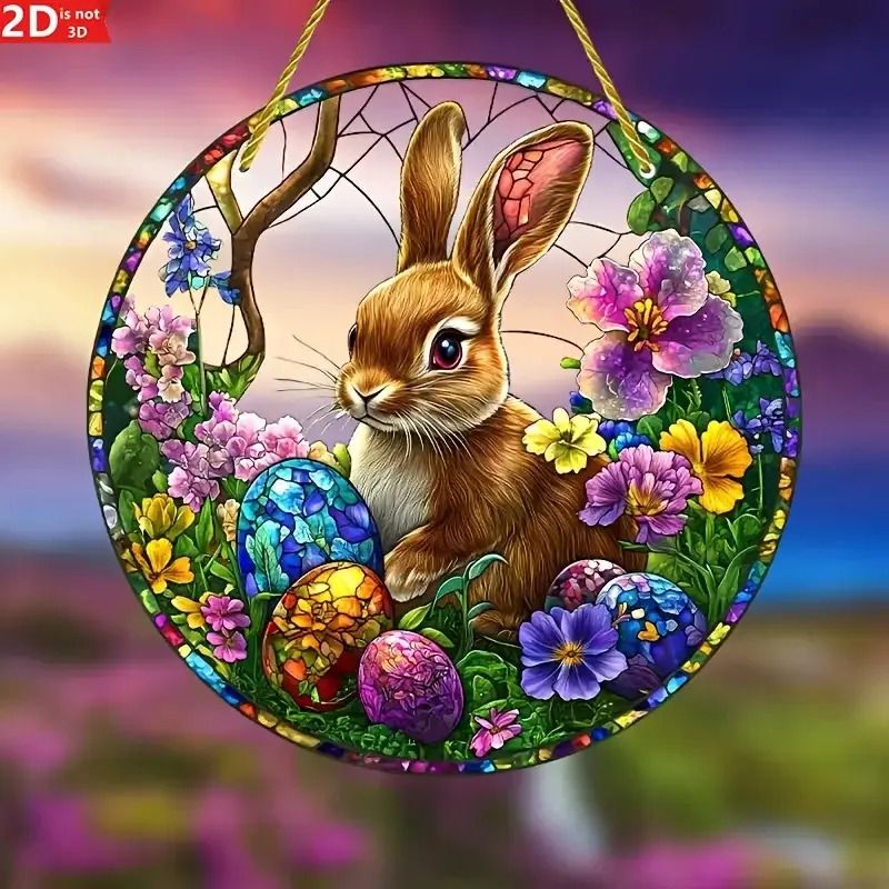 Easter Bunny Stained Glass Style Window Suncatcher