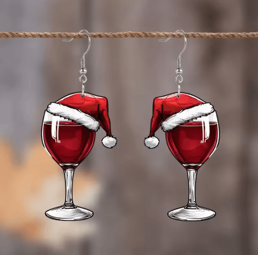 Festive Christmas Wine Glass Earrings – Acrylic Shaker Holiday Party Dangle Earrings