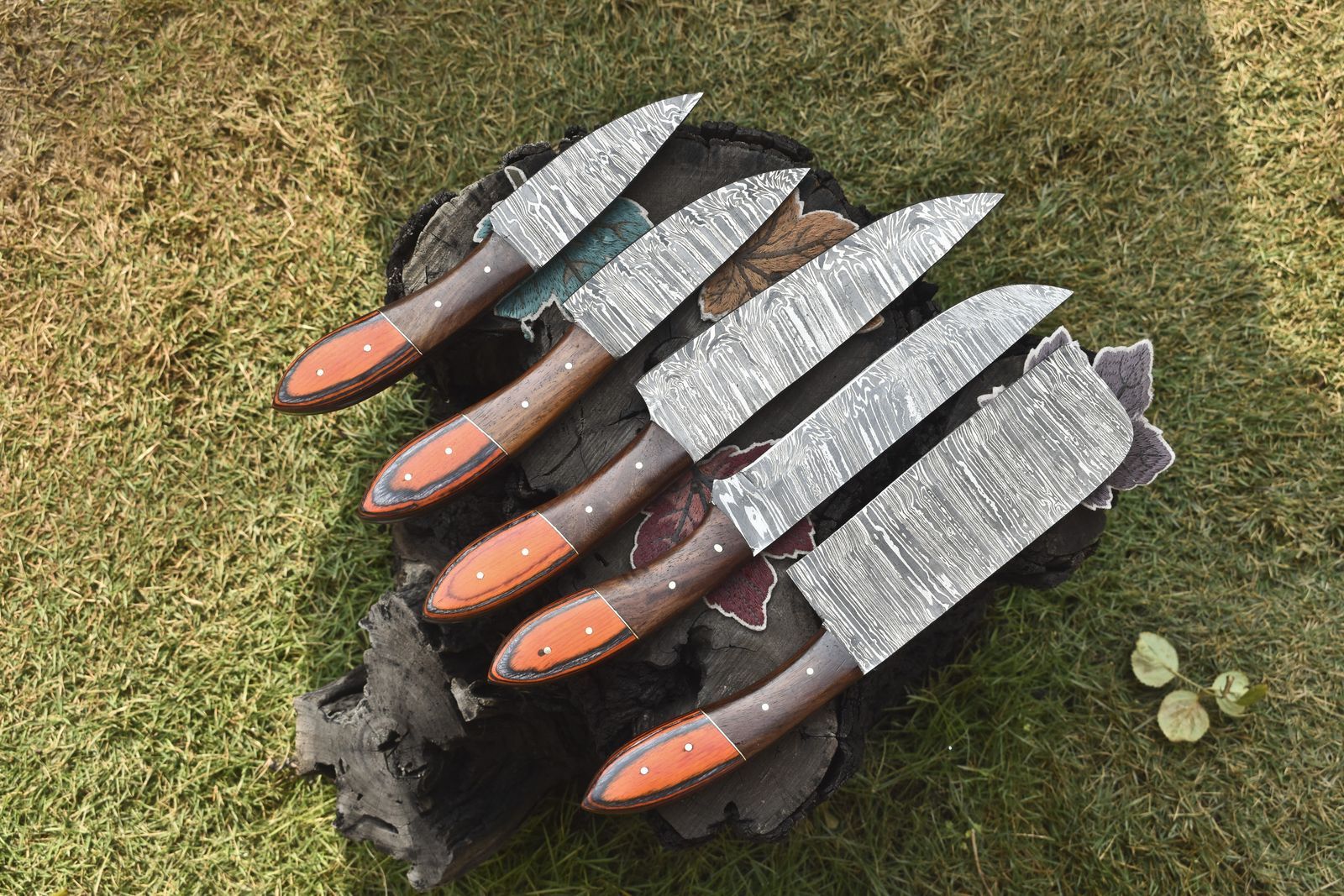 Custom Handmade Twist Damascus Steel Chef Knives | 5-Piece Full Tang Set