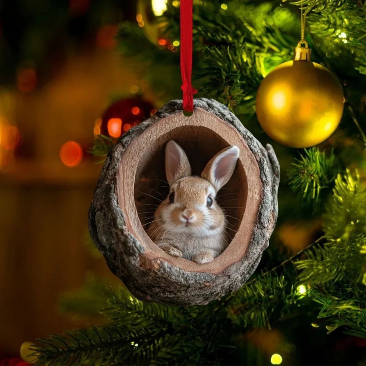 Cute Animal Christmas Tree Ornaments – Acrylic Bunny, Owl, Squirrel & Hedgehog Hanging Decorations