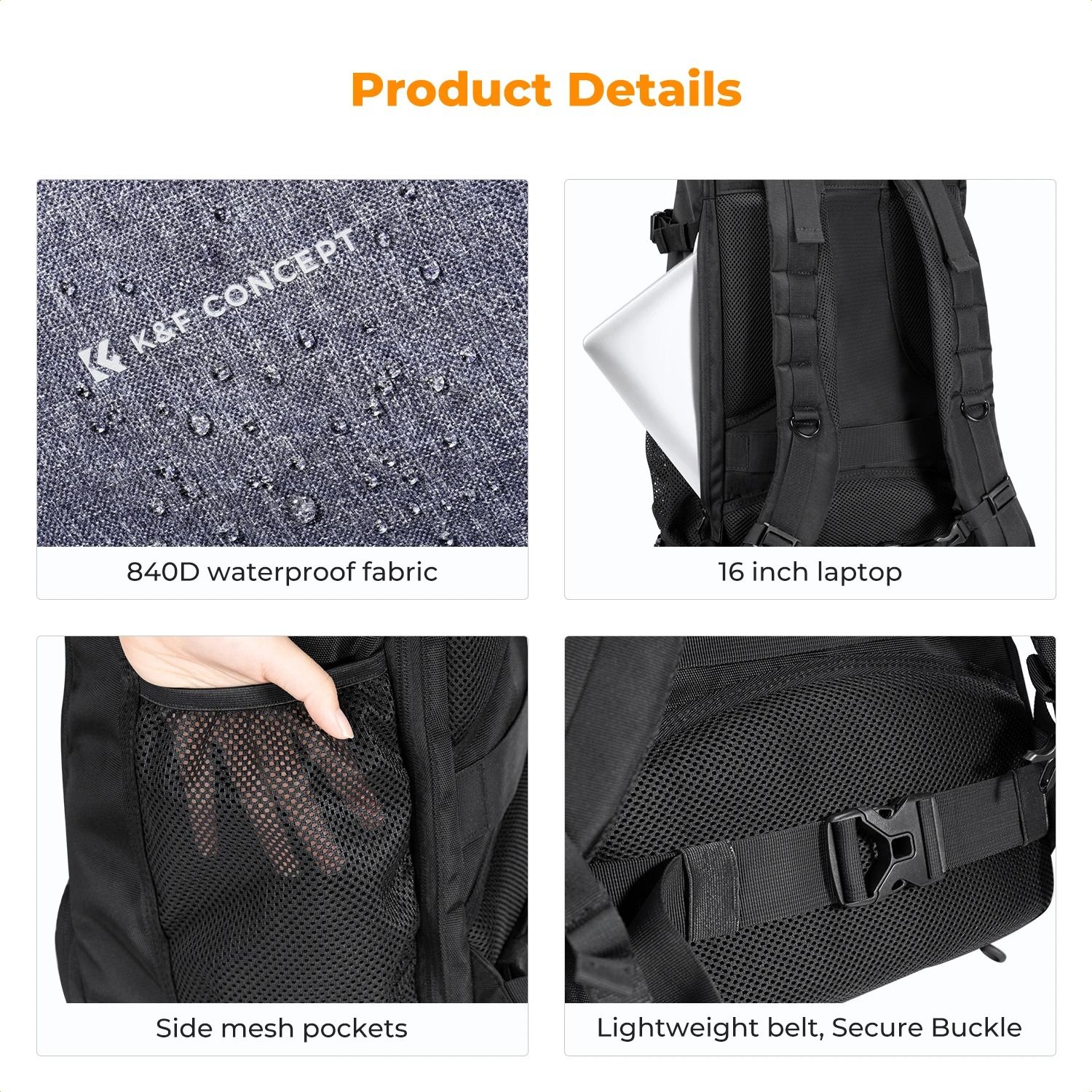 K and F Concept Large Camera Backpack 25L 32L with Laptop Sleeve Tripod Strap and Rain Cover