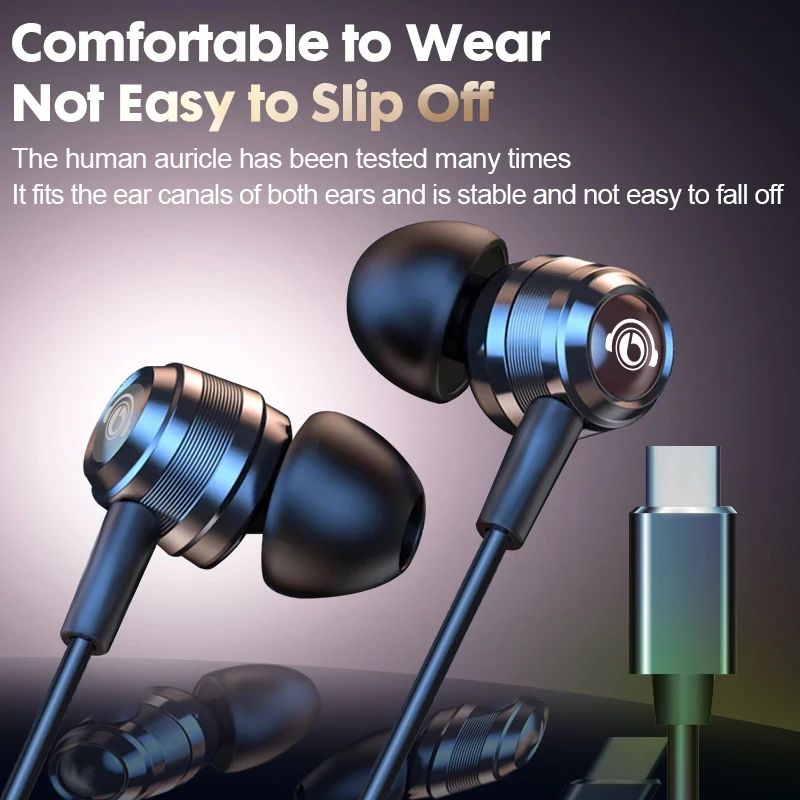 HiFi Wired Earbuds with Type C and 3.5mm Stereo Headphones