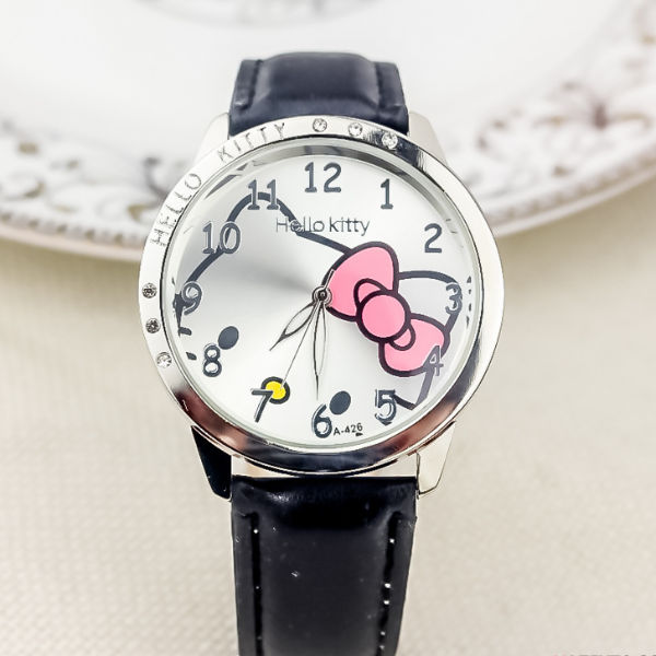 Hello Kitty Bow Digital Quartz Watch, Cartoon Belt Watch with Diamond, Kawaii Birthday Toy Gift