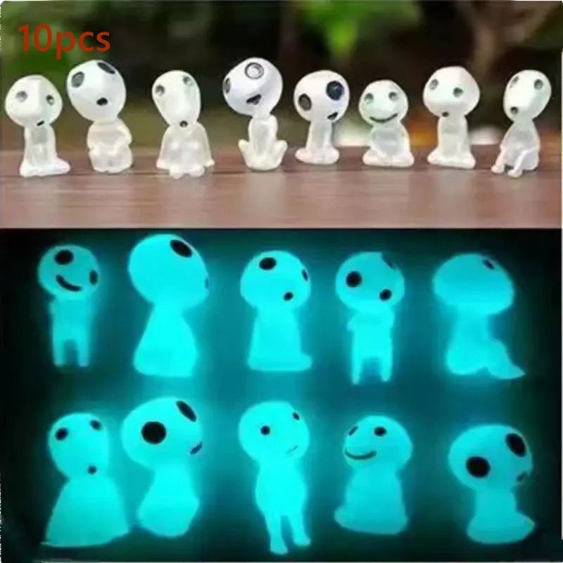 Glow-in-the-Dark Kodama Mini Figures (10-Piece Set) for Aquarium Tank Decor & Fairy Gardens