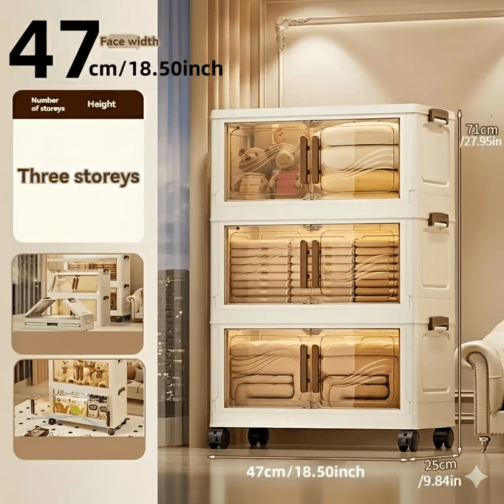 Spacious Foldable Storage Box with Clear Door, Ideal for Books and Clothes, Easy-to-Assemble and Durable