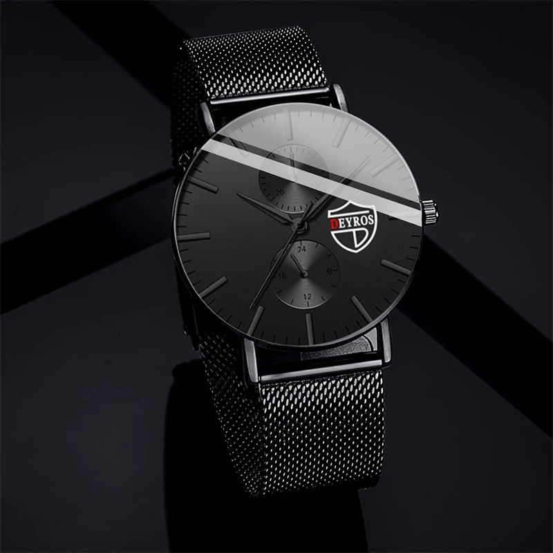 Men Business Casual Quartz Wrist Watch, Luxury Black Stainless Steel Mesh Belt, Ultra Thin Design
