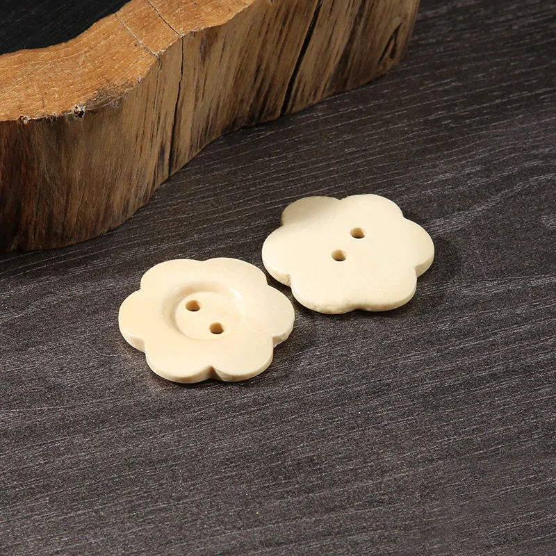 Wooden Flower Buttons Hole Flat-Back Buttons for Womens Sweaters Overcoats Apparel Accessories