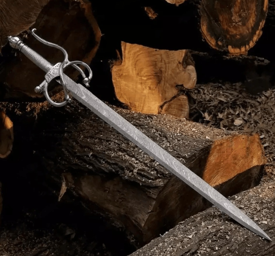 34 Inch Viking Damascus Sword | Handmade Twisted Steel Blade with Solid Handle Sword | Wall display | Themed decor