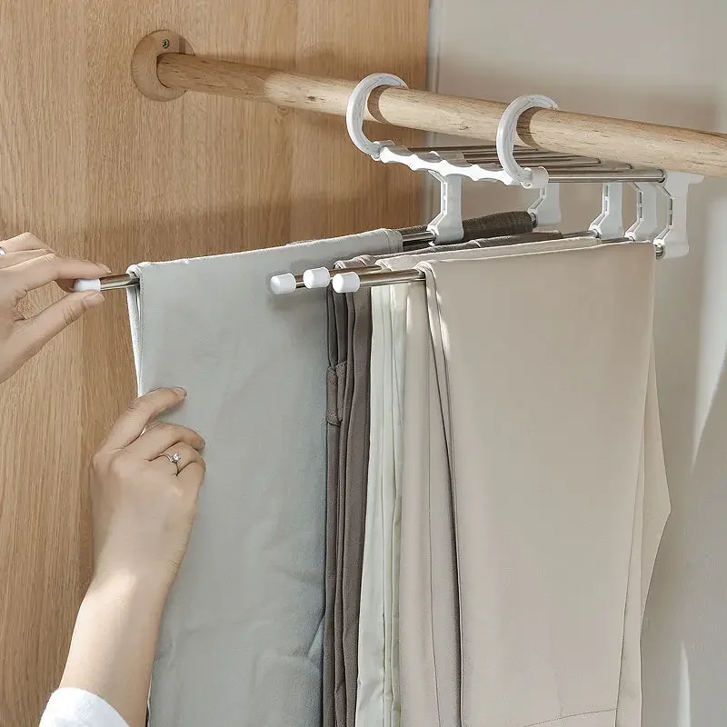 Telescopic Folding Pants Rack, Multi-layer Pants Hanger, Household Magic Pants Clip for Wardrobe Storage