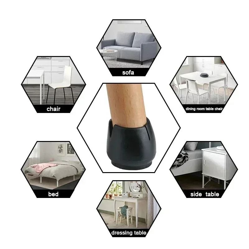 Rubber Chair Leg Caps Anti Scratch Floor Protector Non Slip Covers Set