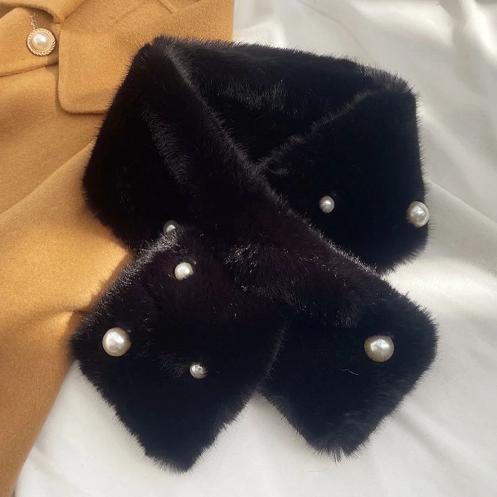Luxury Faux Rabbit Fur Cross Collar Scarf – Women's Thick Winter Furry Neck Warmer