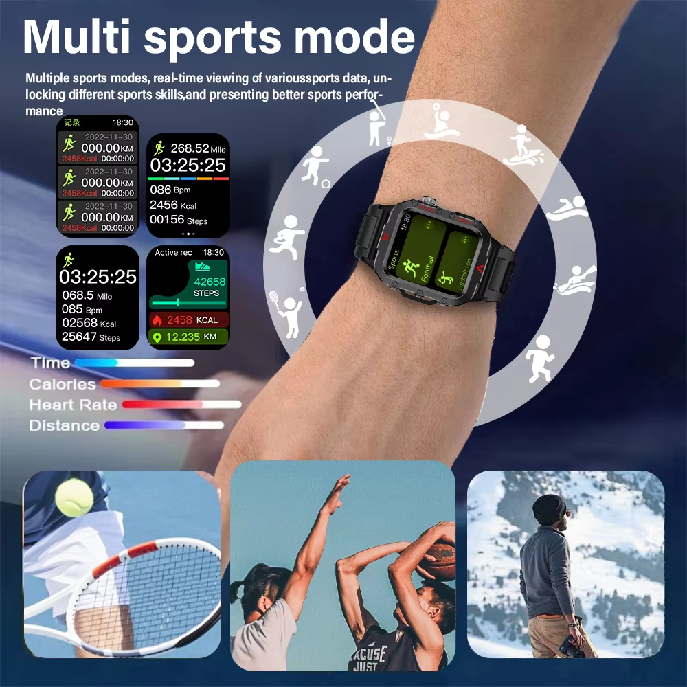 LED Flashlight Men's Smart Watch Health Monitoring Outdoor Sports Wristwatch