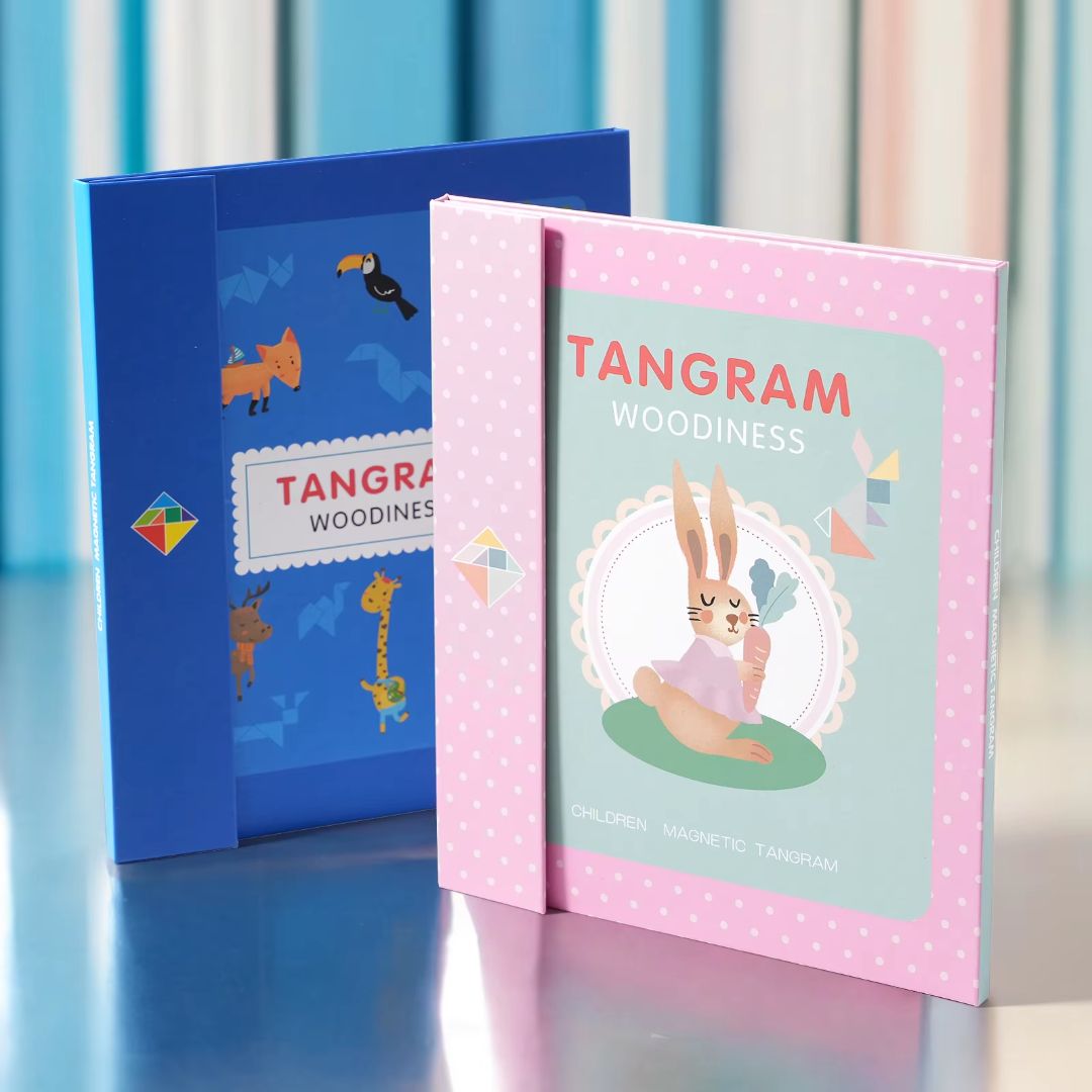 Magnetic tangram puzzle book Montessori Wooden Jigsaw. Geometric Shape Logic Game