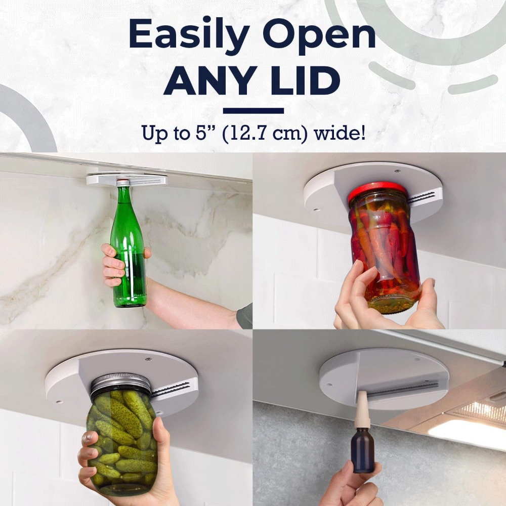 Under Cabinet Jar Opener for Weak Hands Arthritis-Friendly One-Handed Bottle and Jar Opener