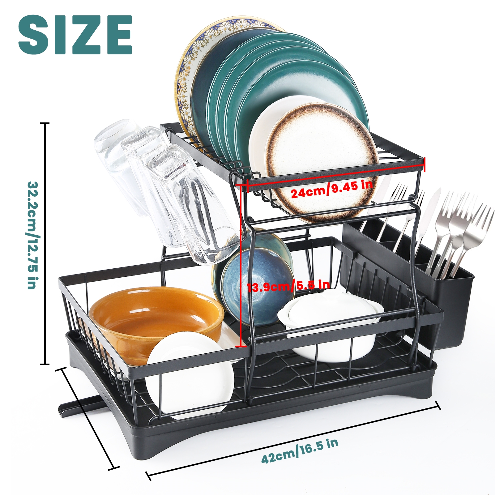 Removable large-capacity dish draining rack, large dish drying rack for kitchen countertops