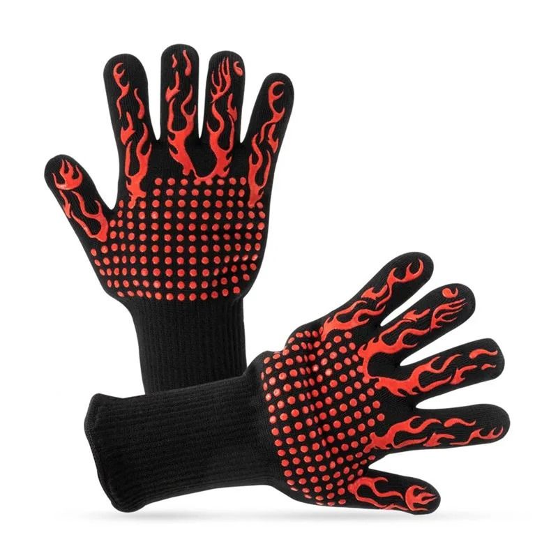 LMETJMA Extreme Heat Resistant BBQ Grill Gloves 1472°F (800°C) Non-Slip Silicone Oven Mitts