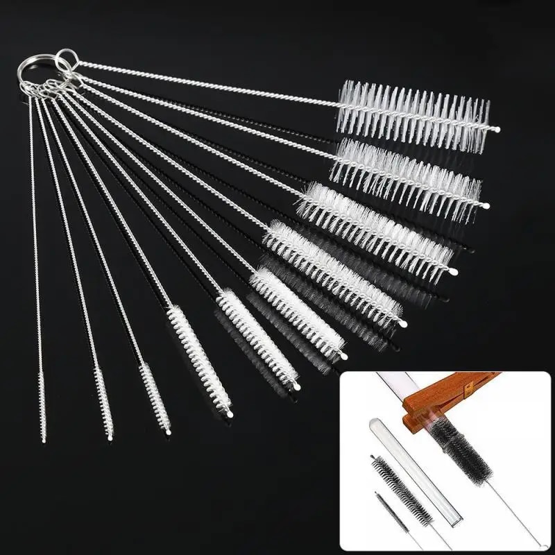 10-Piece Nylon Cleaning Brush Set for Test Tubes, Bottles, Straws, Household Cleaning - Bristle Kit & Accessories