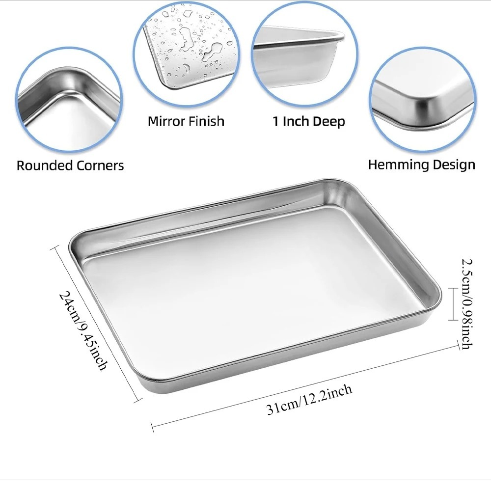Stainless Steel Rectangular Cooling Rack, Baking Tray Set, BBQ Safe Small Grill, Grilling Tools