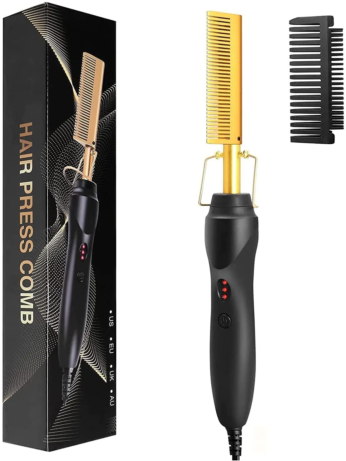 2 in 1 Electric Heated Straightening Comb for Hair and Beard Portable Anti Scald Travel Tool